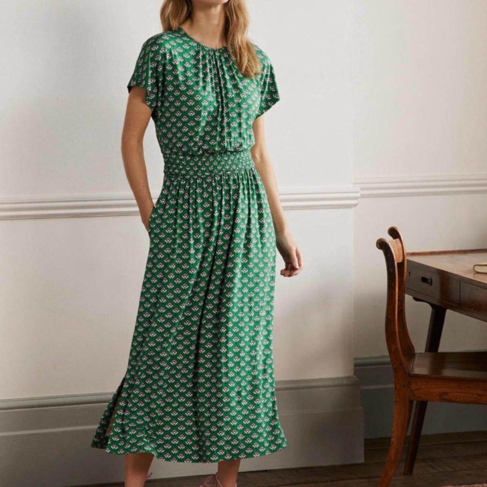 Boden Green Floral Midi Dress